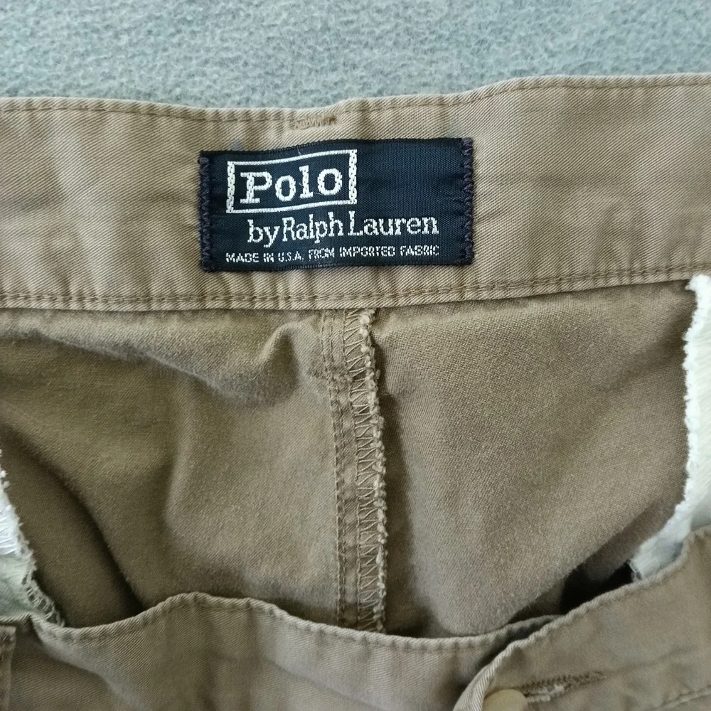 Polo Ralph Lauren Mens Pleated Chino Shorts Khaki Tan Cotton USA Made Size 35